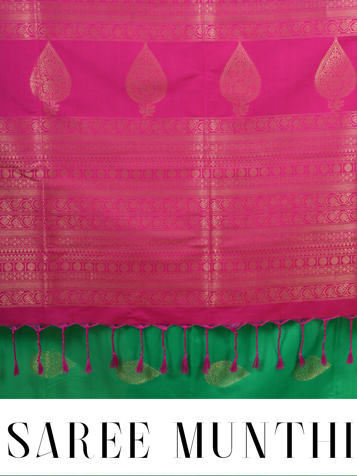 Green with Pink Semi Silk Saree