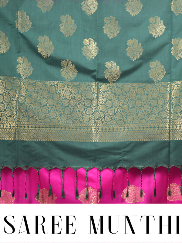Magenta with Teal Green Semi Silk Saree