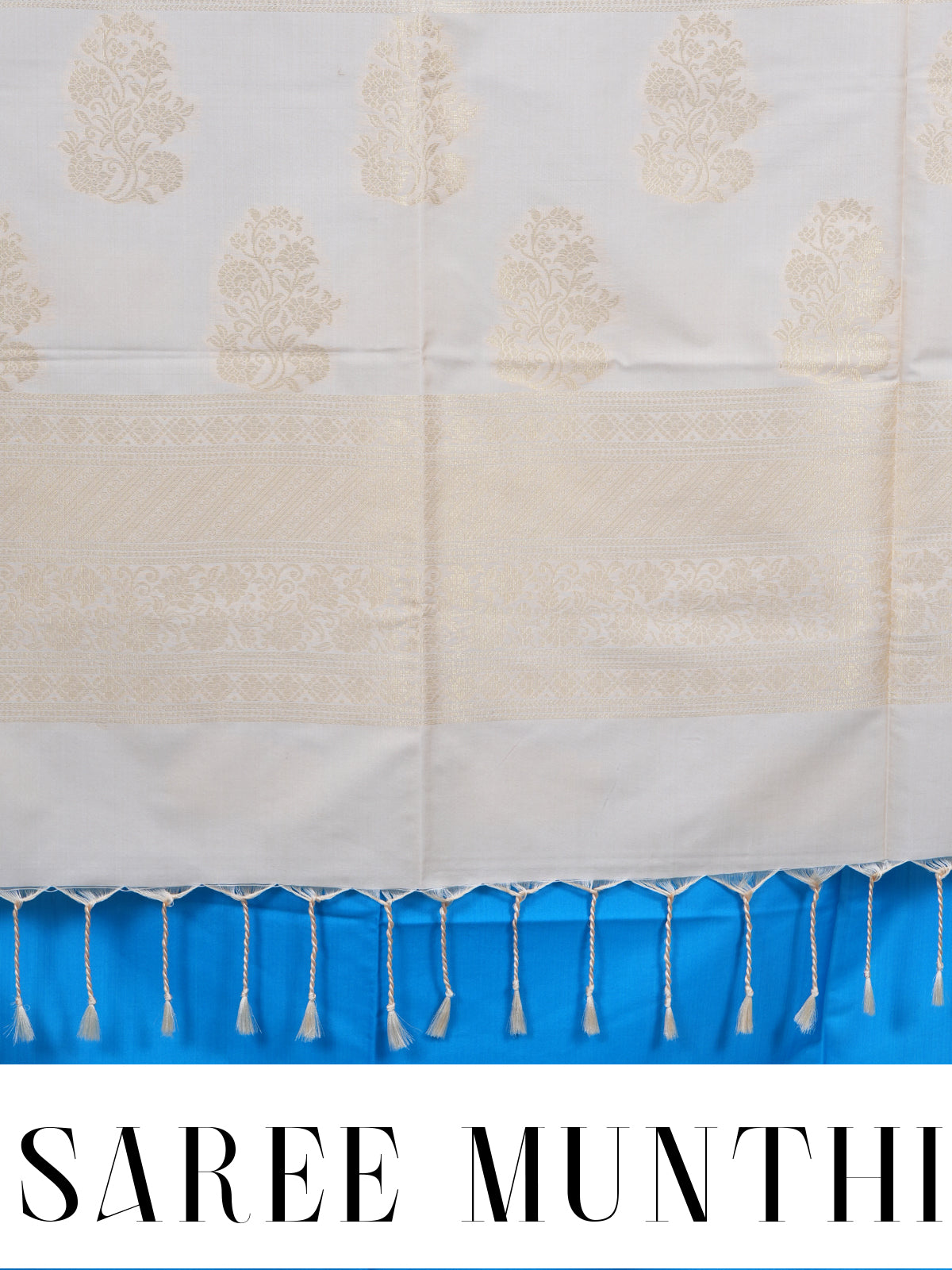 Sky Blue with Cream - Semi Silk Saree