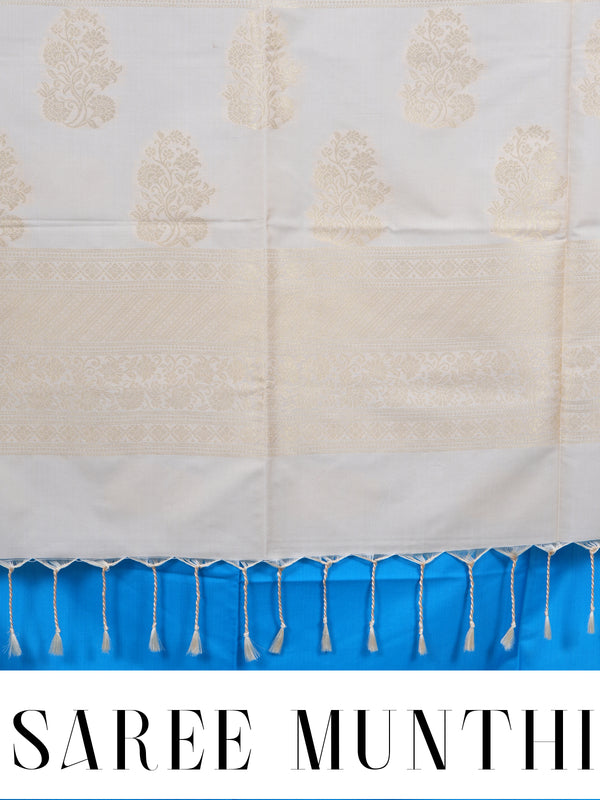 Sky Blue with Cream - Semi Silk Saree
