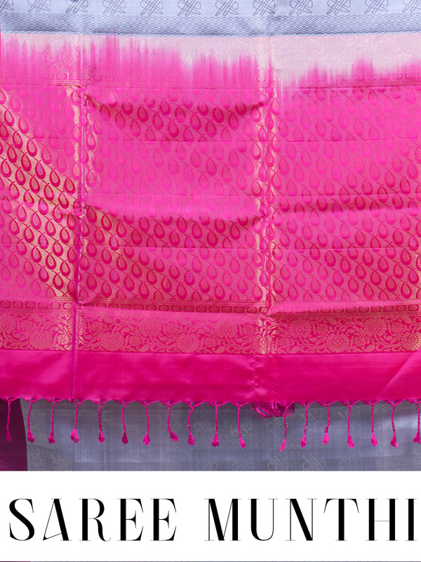 Grey and Magenta Pure Soft Silk Saree