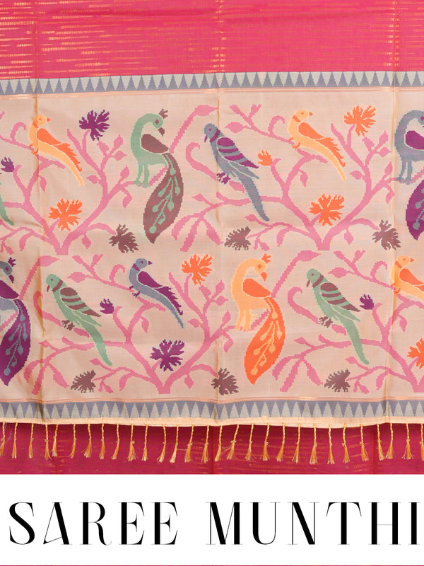 Dark Pink with Beige and Multicolor Munthi Fancy Silk Saree