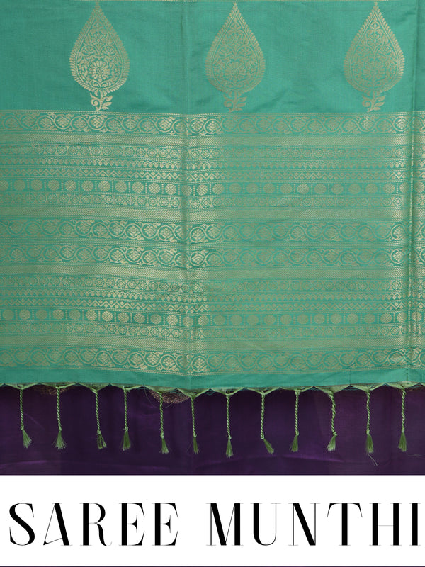 Purple with Green - Semi Silk Saree