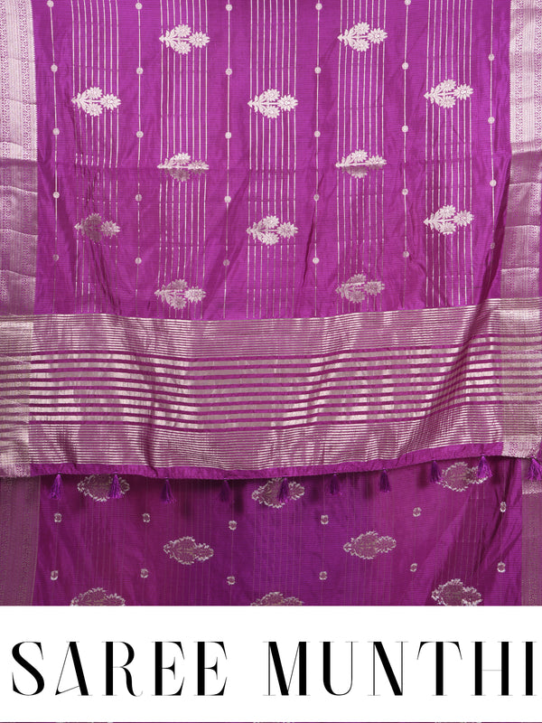 Magenta Purple with Silver Zari - Semi Tussar Saree