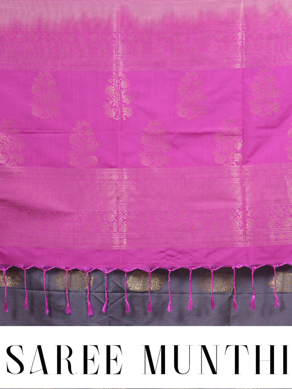 Grey with Rani Pink - Semi Silk Saree