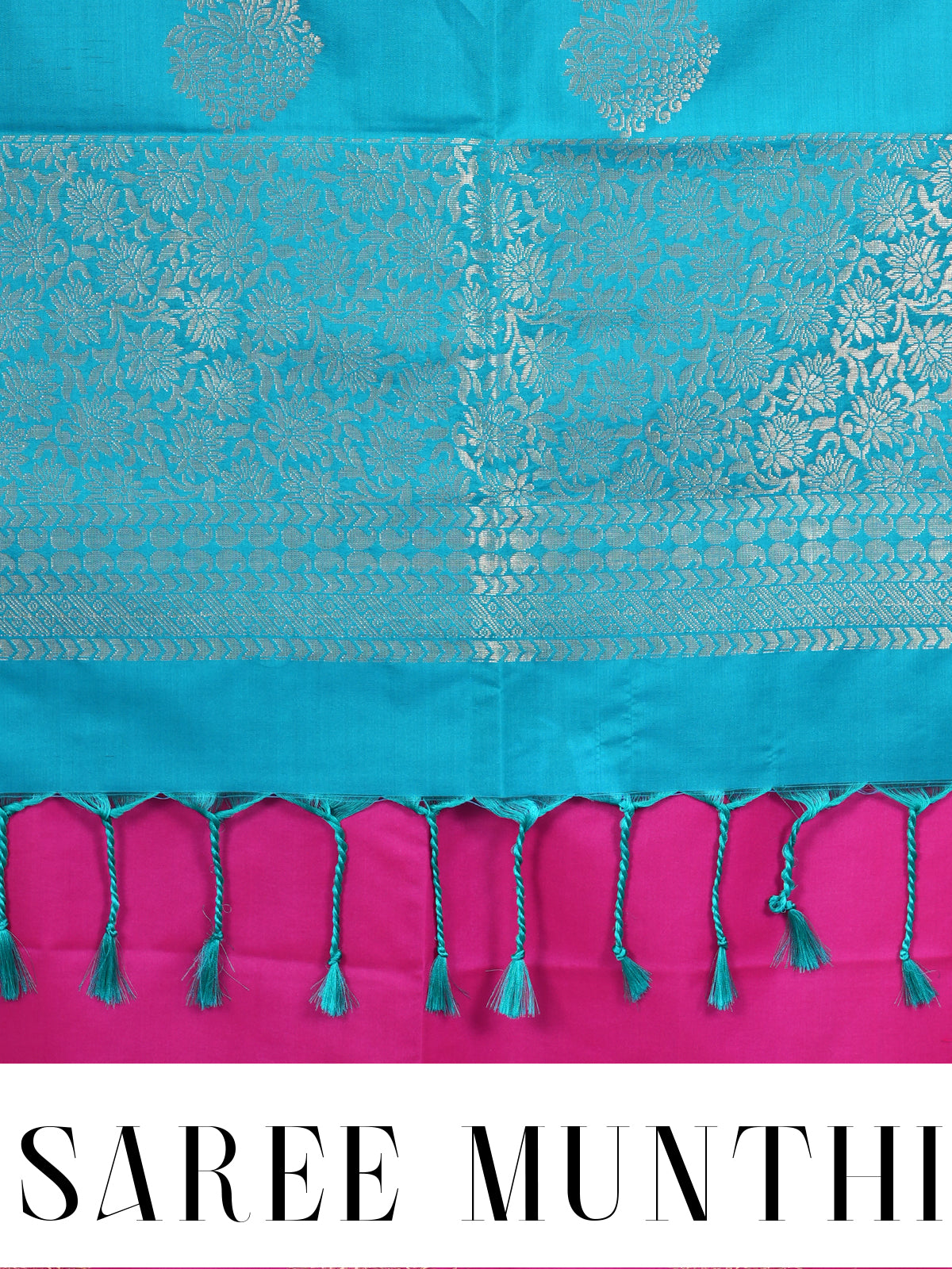 Magenta Pink with Turquoise Blue - Semi Silk Saree