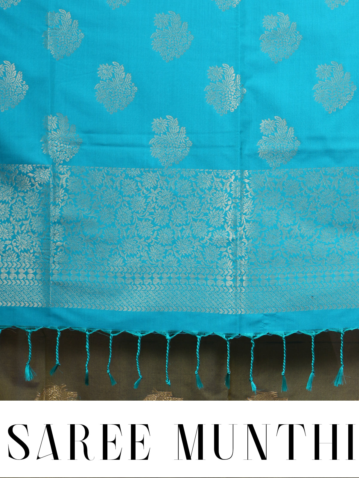 Olive Green with Turquoise Blue - Semi Silk Saree
