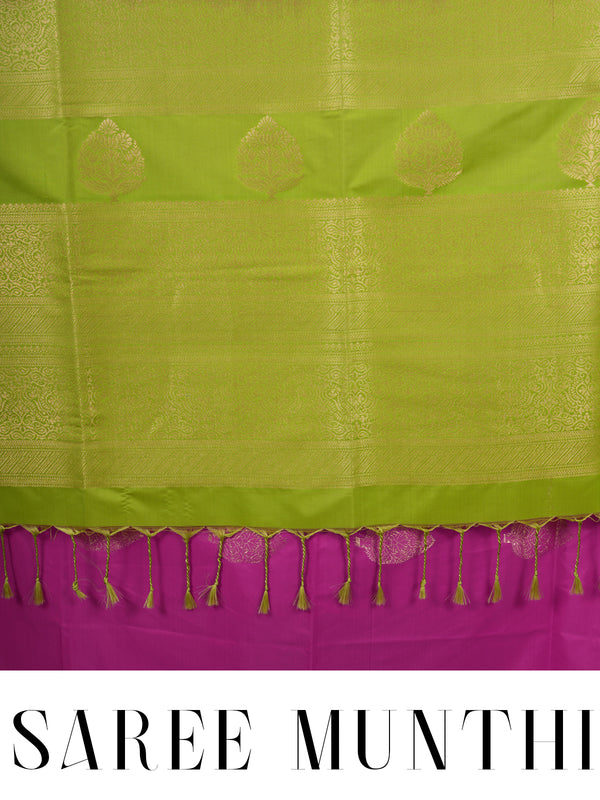 Magenta Pink with Lime Green  Semi Silk Saree