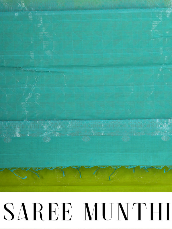 Lime Green with Turquoise Blue - Pure Silk Cotton Saree