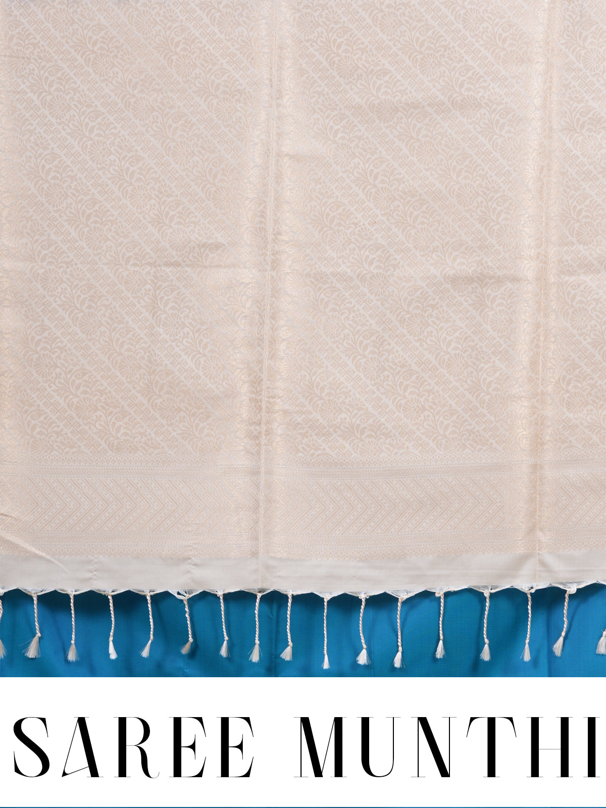 Teal Blue with Cream - Semi Silk Saree