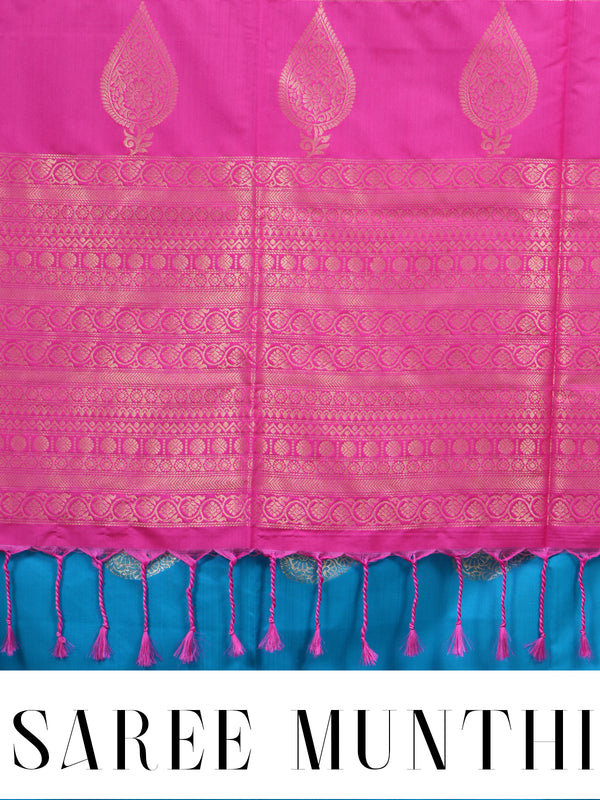 Sky Blue with Pink - Semi Silk Saree