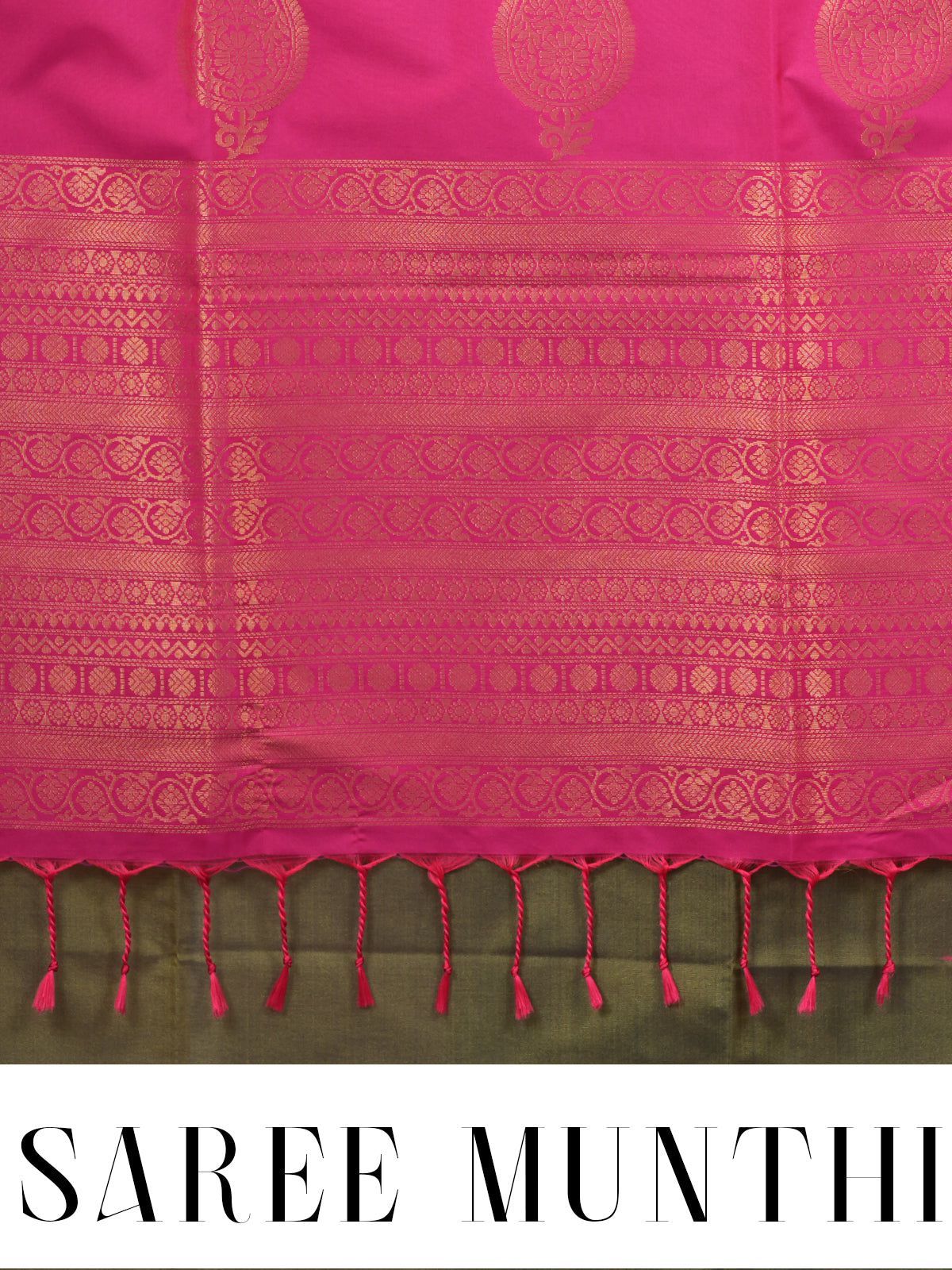 Olive Green with Pink - Semi Silk Saree