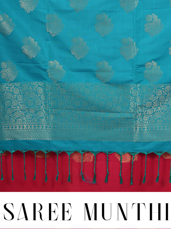 Magenta Pink with Teal Blue  Semi Silk Saree