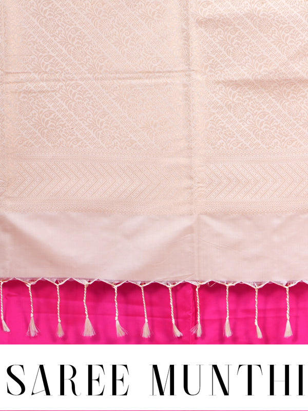 Pink with Off-White - Semi Silk Saree