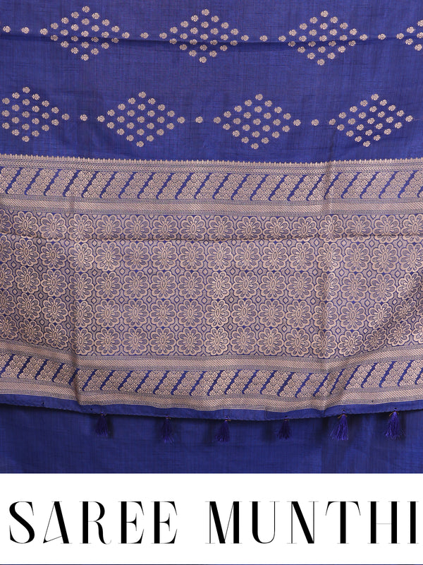 Royal Blue with Antique Silver Pallu - Semi Tussar Saree