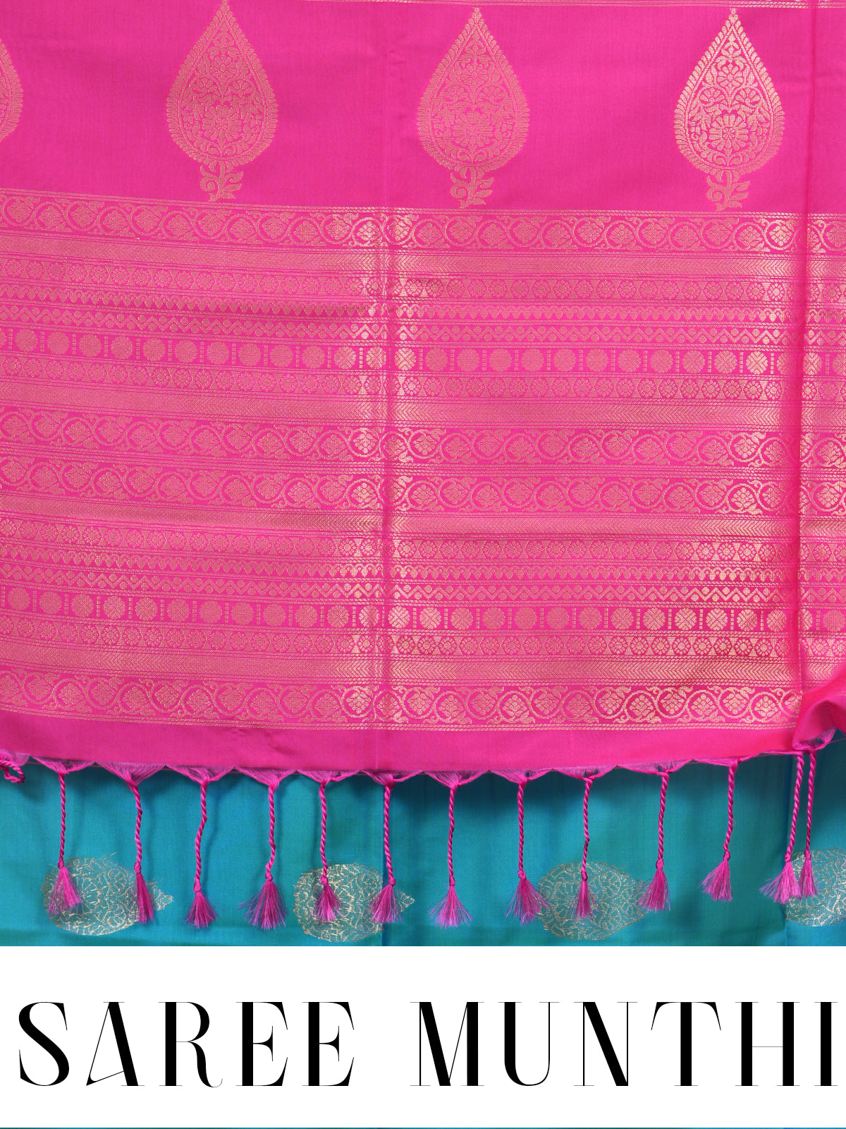 Cyan Blue with Rani Pink - Semi Silk Saree