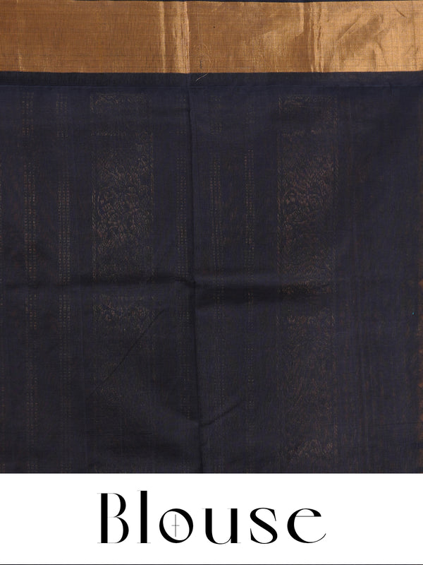Vibrant Mustard Yellow and Black Pure Silk Cotton Saree