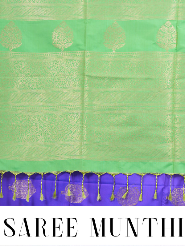 Purple with Light Green - Semi Silk Saree