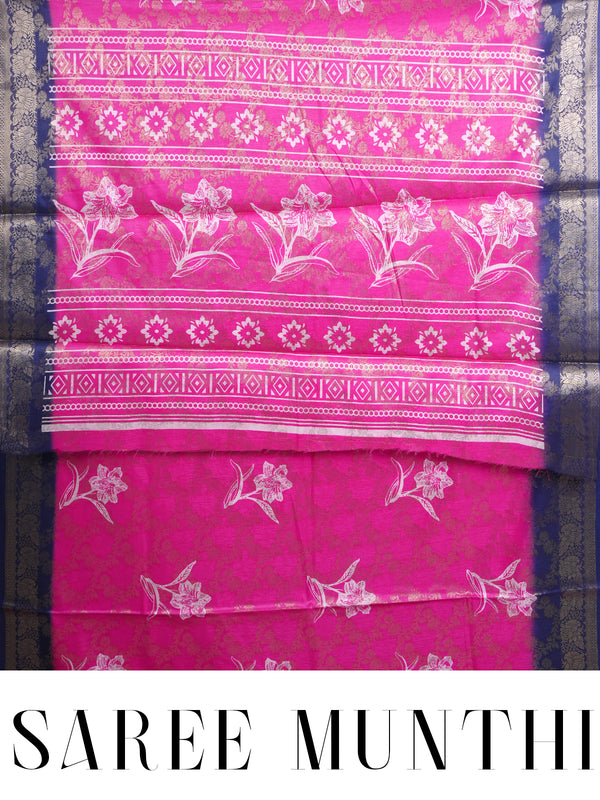 Magenta with Navy Blue - Semi Tussar Saree