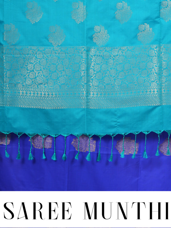 Royal Blue with Teal Green - Semi Silk Saree