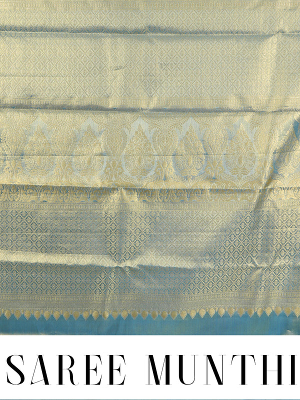 Luminous Olive Green and Electric Blue Pure Kanjivaram Silk Saree