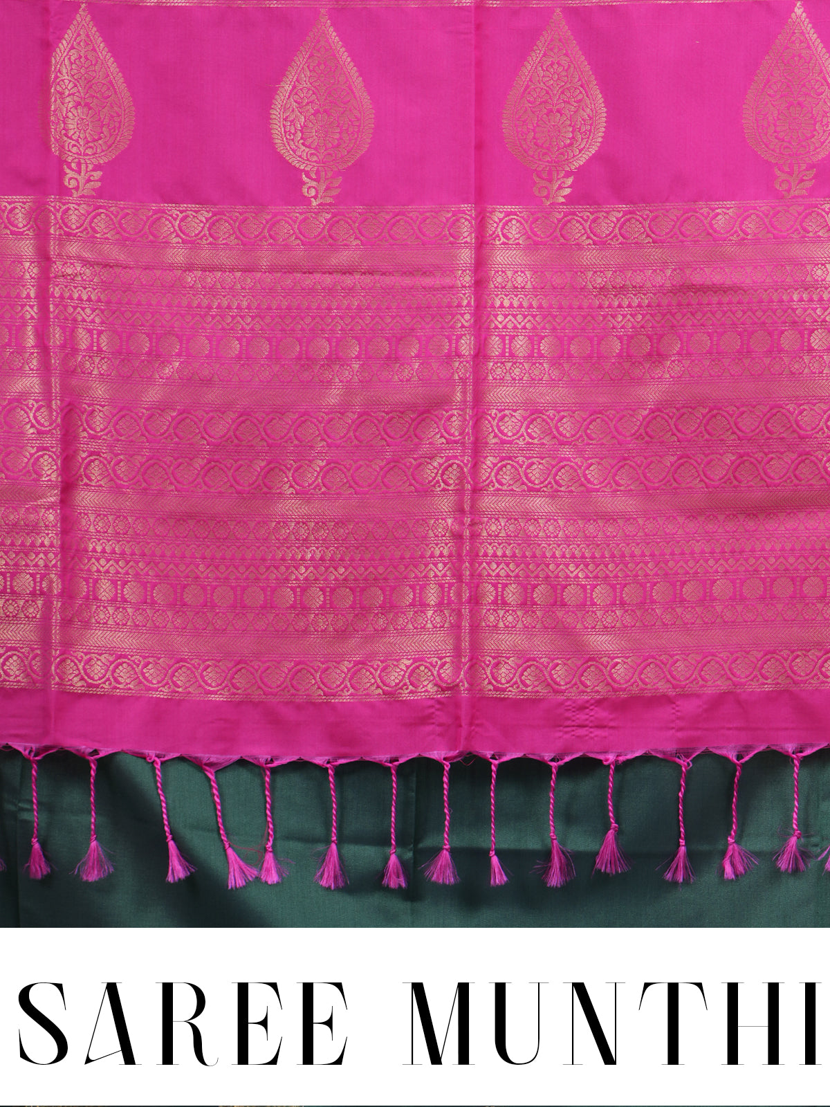 Dark Green with Pink - Semi Silk Saree
