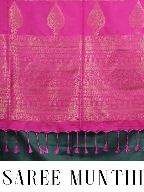 Dark Green with Pink - Semi Silk Saree