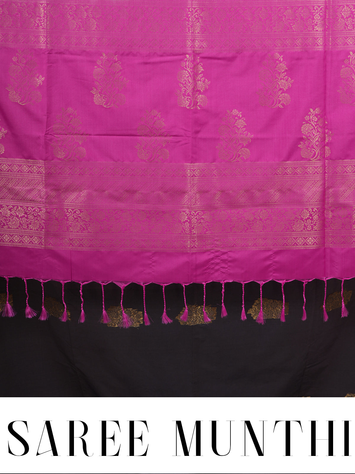 Dark Grey with Magenta Pink - Semi Silk Saree