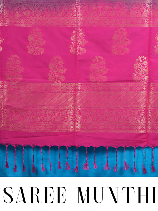 Sky Blue with Magenta Pink - Semi Silk Saree