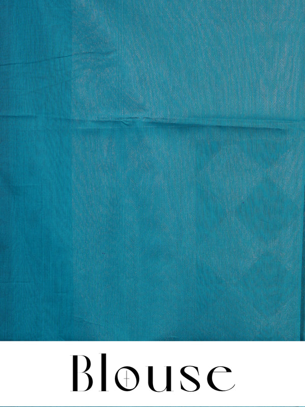 Deep Wine and Cyan Blue Zari Weave Pure Silk Cotton Saree