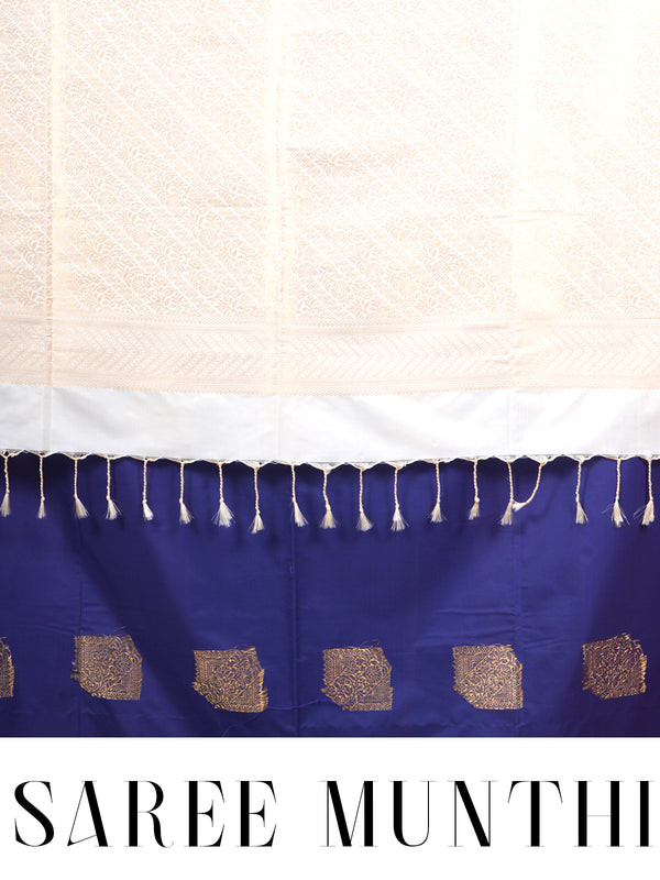 Royal Blue with Cream Semi Silk Saree