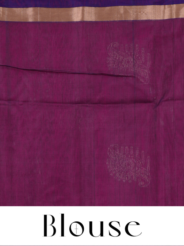 Vibrant Pink and Violet-Blue with Traditional Zari Border Pure Silk Cotton Saree