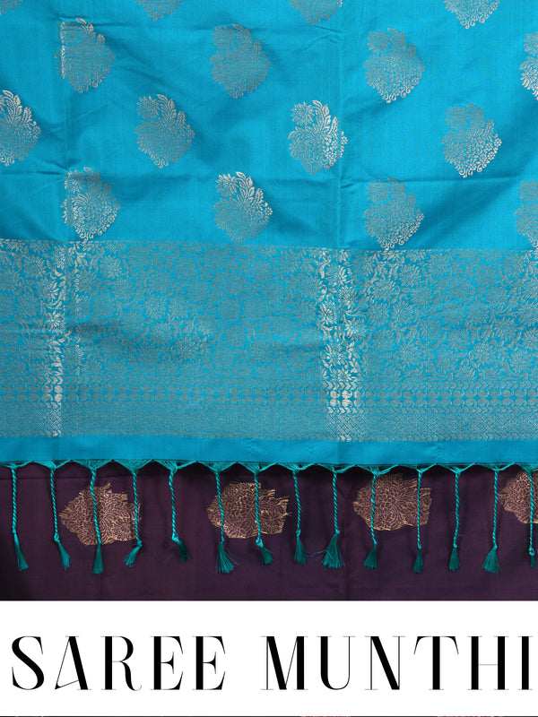 Wine with Turquoise - Semi Silk Saree