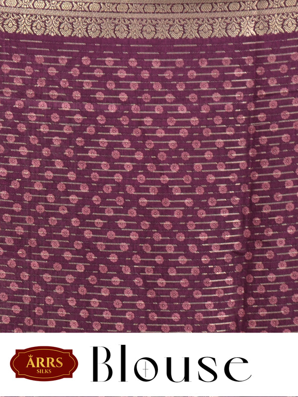 Elegant Deep Purple with Floral Pastel Munthi - Semi Raw Silk Saree
