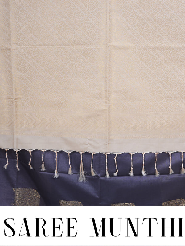 Grey with Cream - Semi Silk Saree