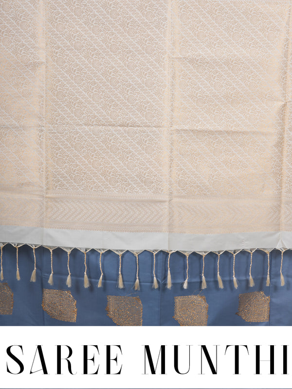 Grey with Cream Pallu Semi Silk Saree