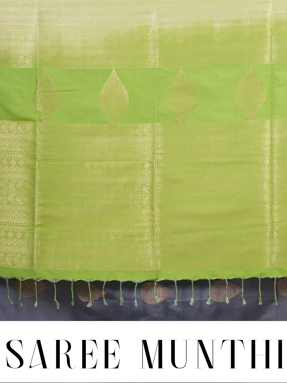 Grey with Lime Green - Semi Silk Saree
