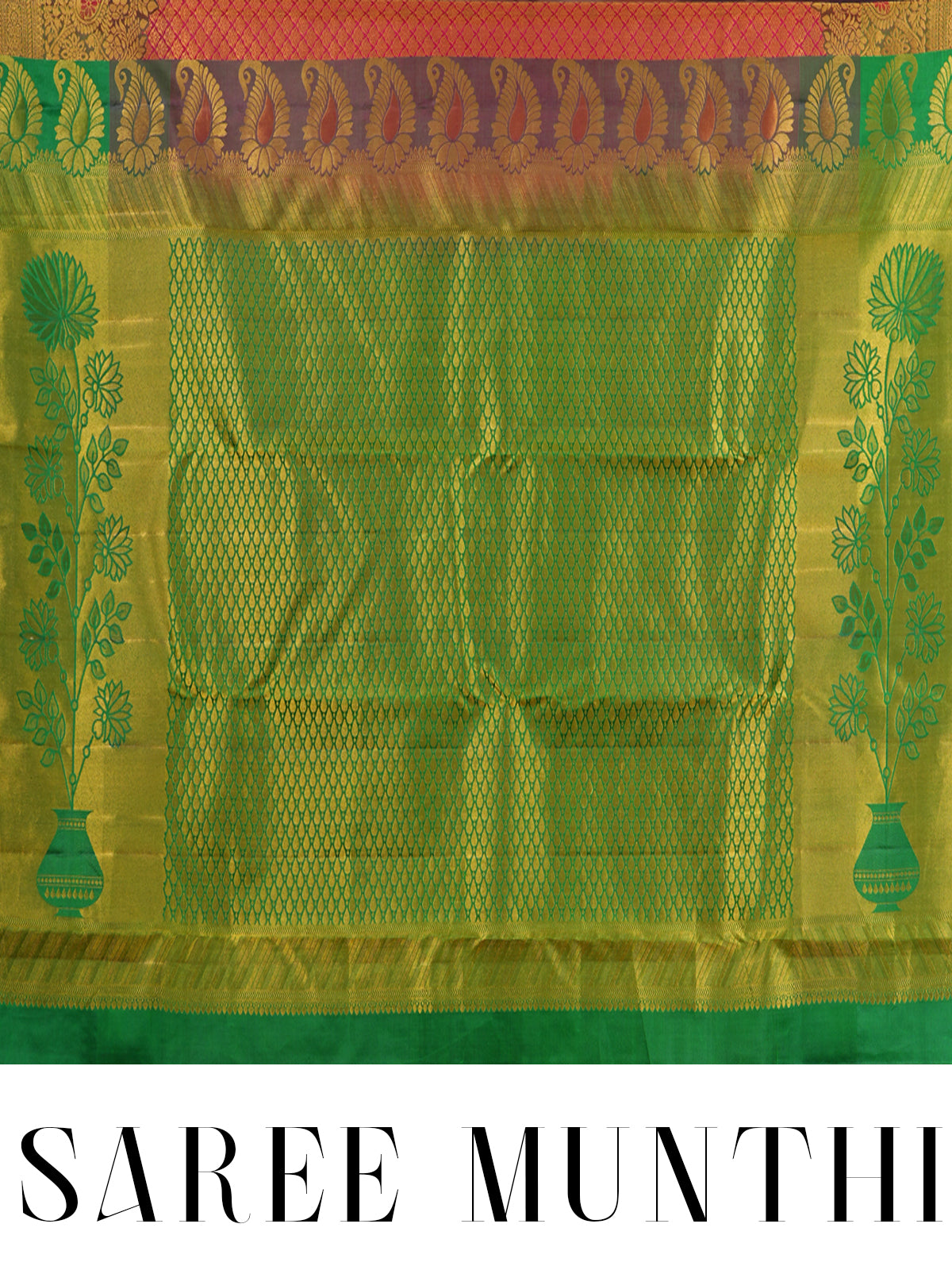 Crimson Pink and Parrot Green Pure Kanchipuram Silk Saree