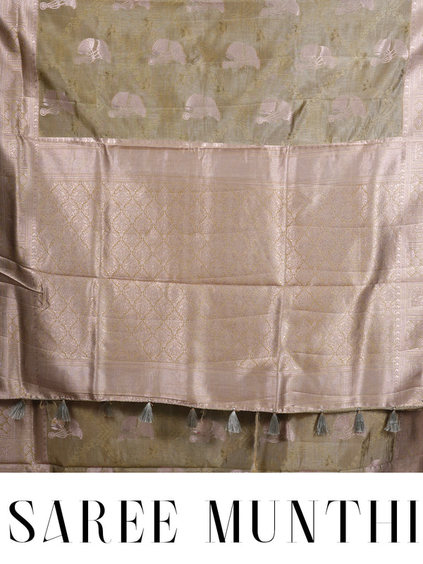 Olive Green with Rose Gold - Semi Tussar Saree