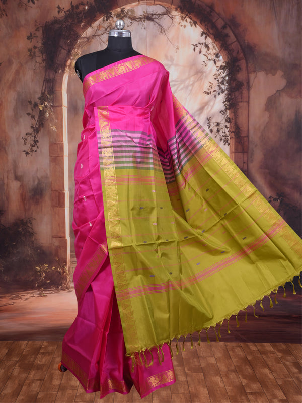 Pink with Olive Green Munthi Vaalai Naar Pattu Saree