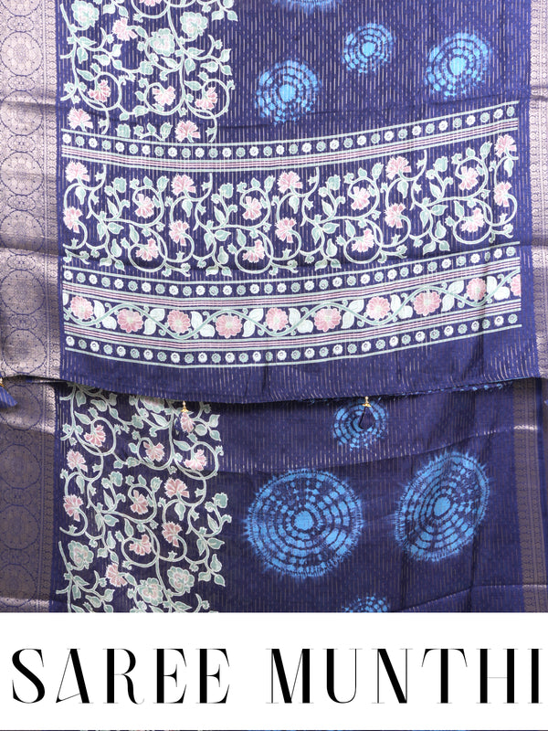 Royal Blue with Indigo Blue - Semi Raw Silk Saree