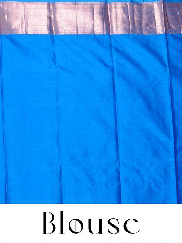 Pink and Sky Blue Kanchipuram Pure Mix Saree