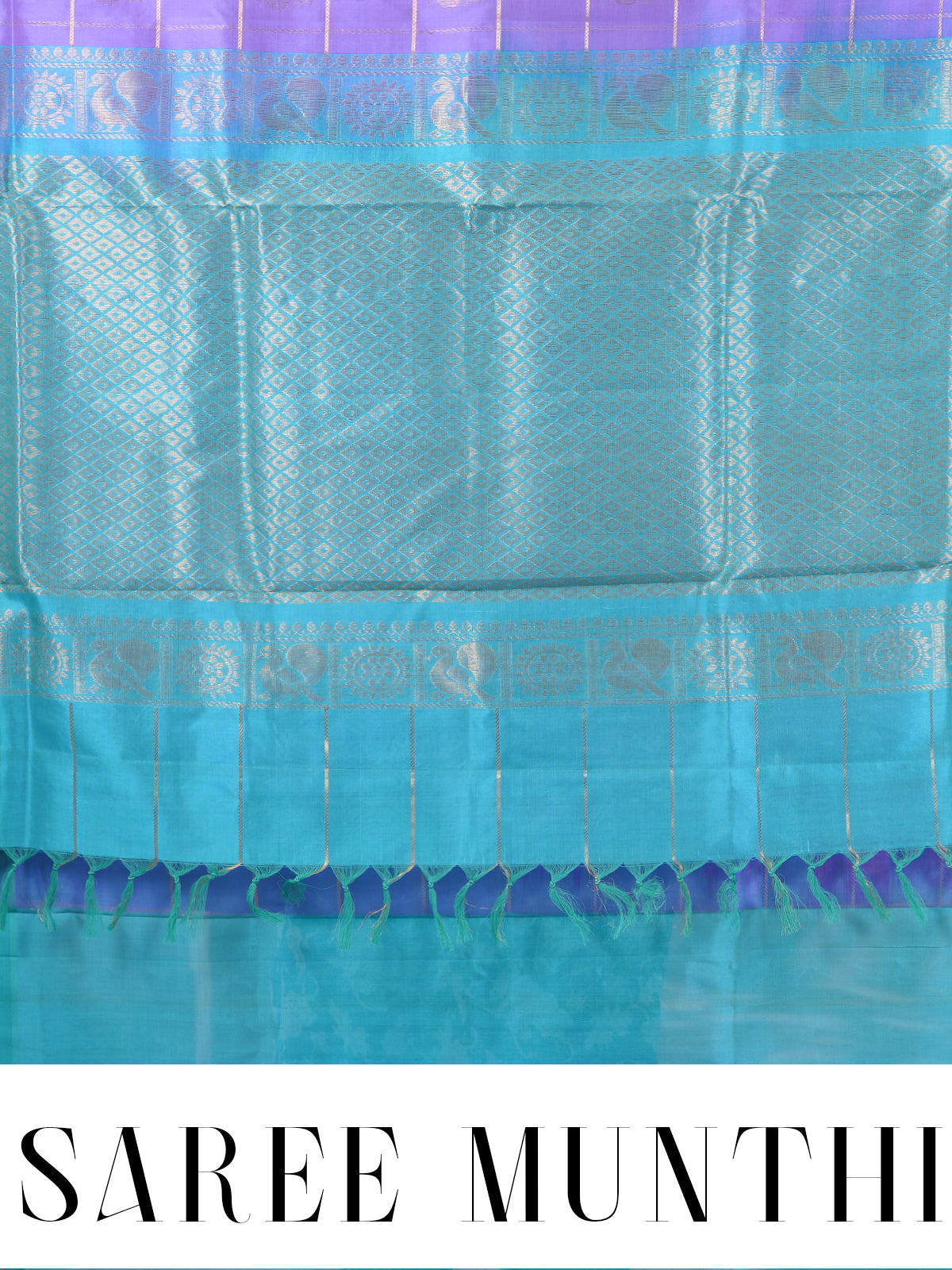 Lavender and Turquoise Blue Elegant Pure Silk Cotton Saree