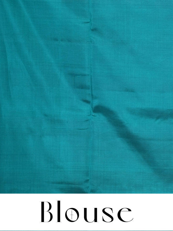 Pink and Cream with Teal Green - Pure Kanchipuram Silk Saree