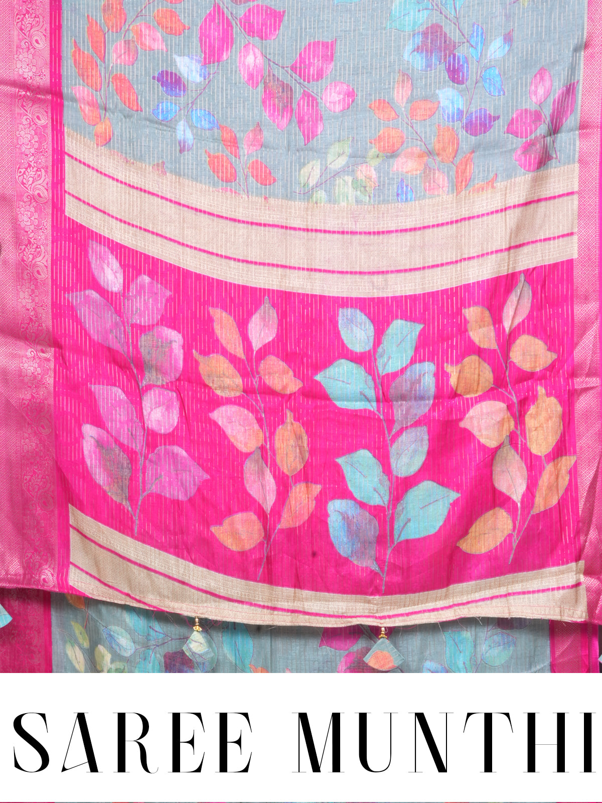 Sea Green with Rani Pink - Semi Raw Silk Saree