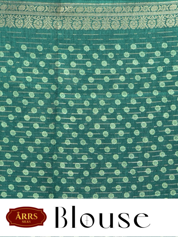 Deep Green with Matching Green and Zari Pallu - Semi Raw Silk Saree