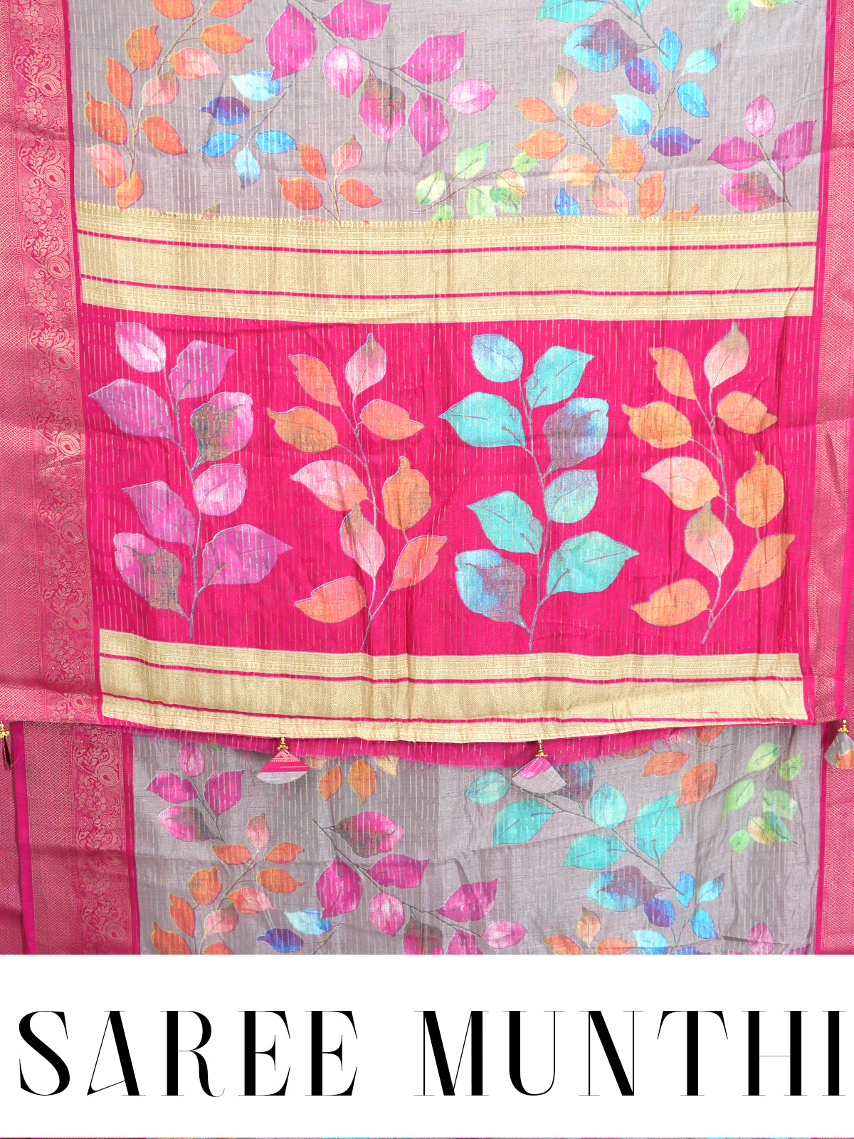 Grey with Rani Pink - Semi Raw Silk Saree