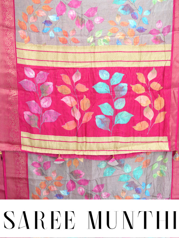 Grey with Rani Pink - Semi Raw Silk Saree