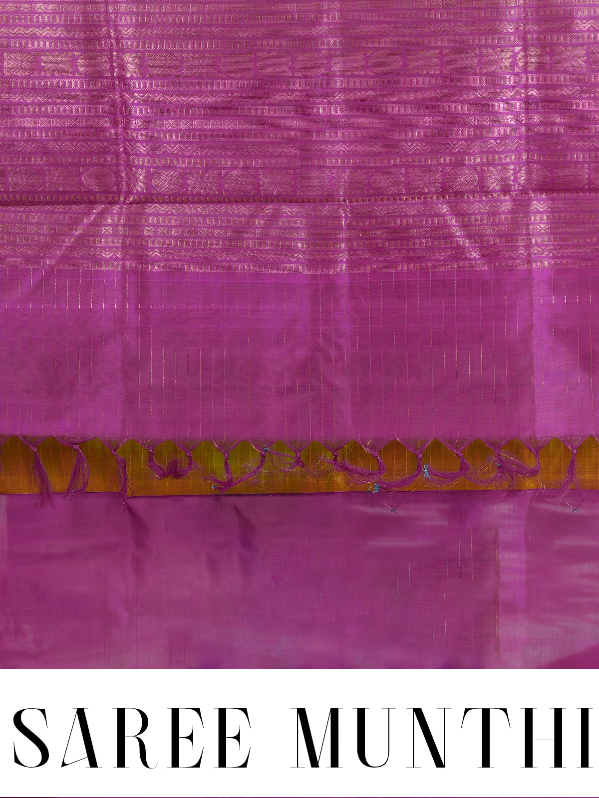 Elegant  Lime Green and Magenta Pink Pure Silk Cotton Saree