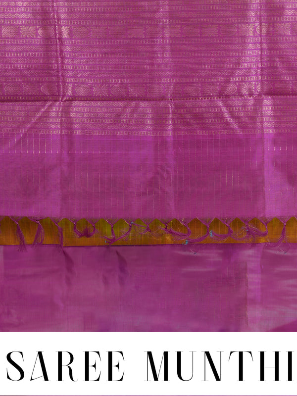 Elegant  Lime Green and Magenta Pink Pure Silk Cotton Saree